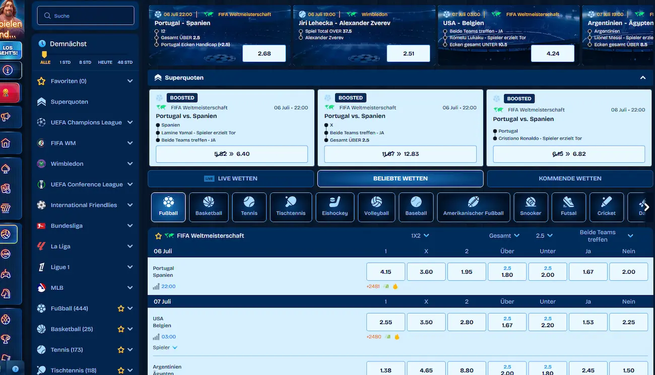 Sportwetten-Angebot bei Dudespin